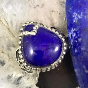 Carolyn Pollack Sterling Wide Pear Lapis Decorated Ring Size 6.5 For Women